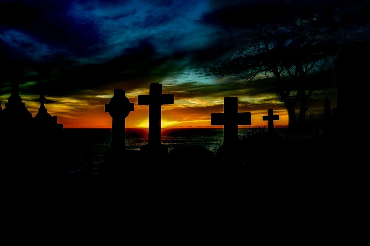 Sunrise over a peaceful cemetery